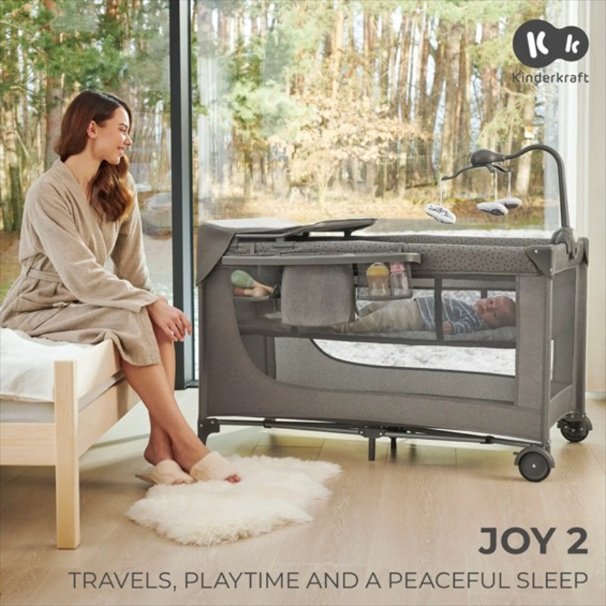 Детская кровать-манеж Joy 2 Kinderkraft KLJOY02DGR000AC темно-серый, с пеленатором