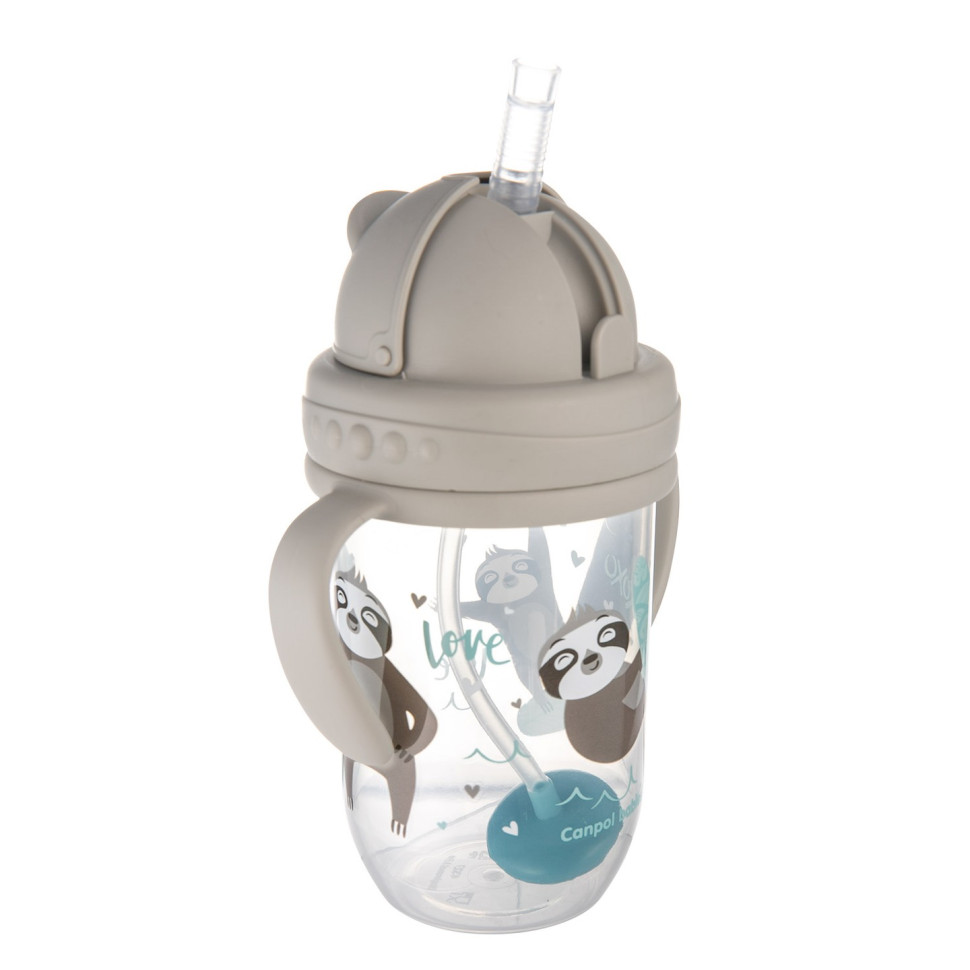Кружка непроливайка з трубочкою та обважувачем Exotic animals Canpol babies 56/606_grey 270 мл