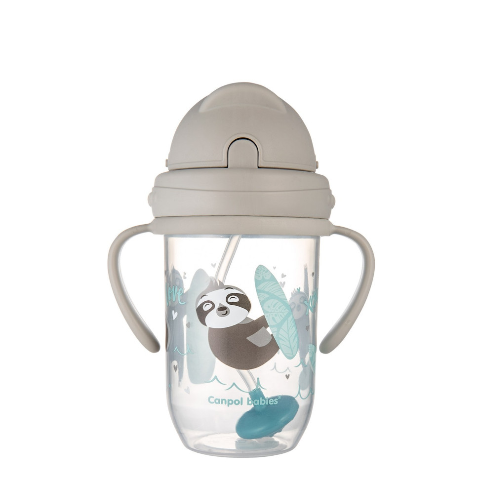 Кружка непроливайка з трубочкою та обважувачем Exotic animals Canpol babies 56/606_grey 270 мл