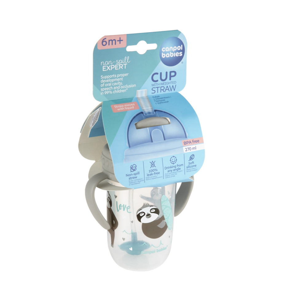 Кружка непроливайка з трубочкою та обважувачем Exotic animals Canpol babies 56/606_grey 270 мл